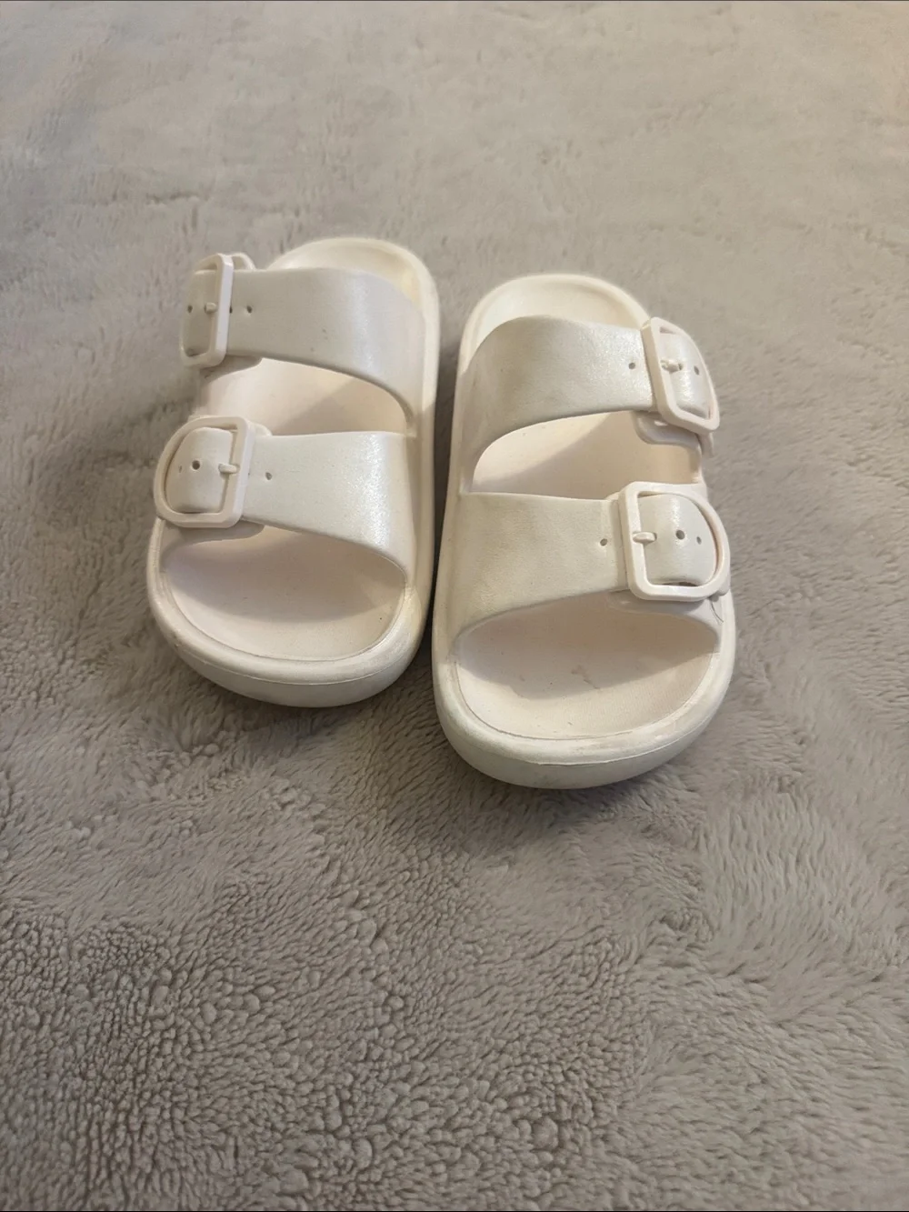 Kids White Double-Buckle Slides